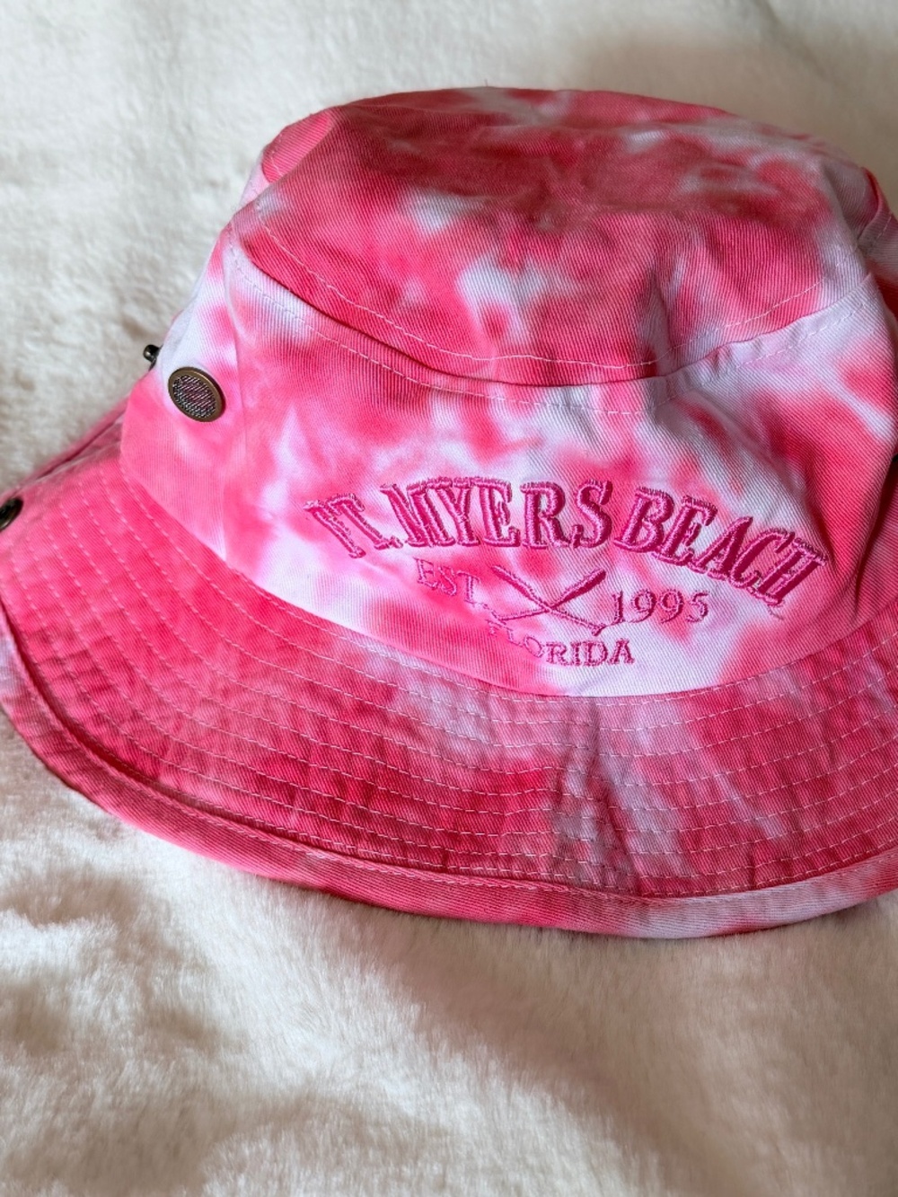 Vibrant Pink Tie-Dye Ft. Myers Beach Bucket Hat NWOT